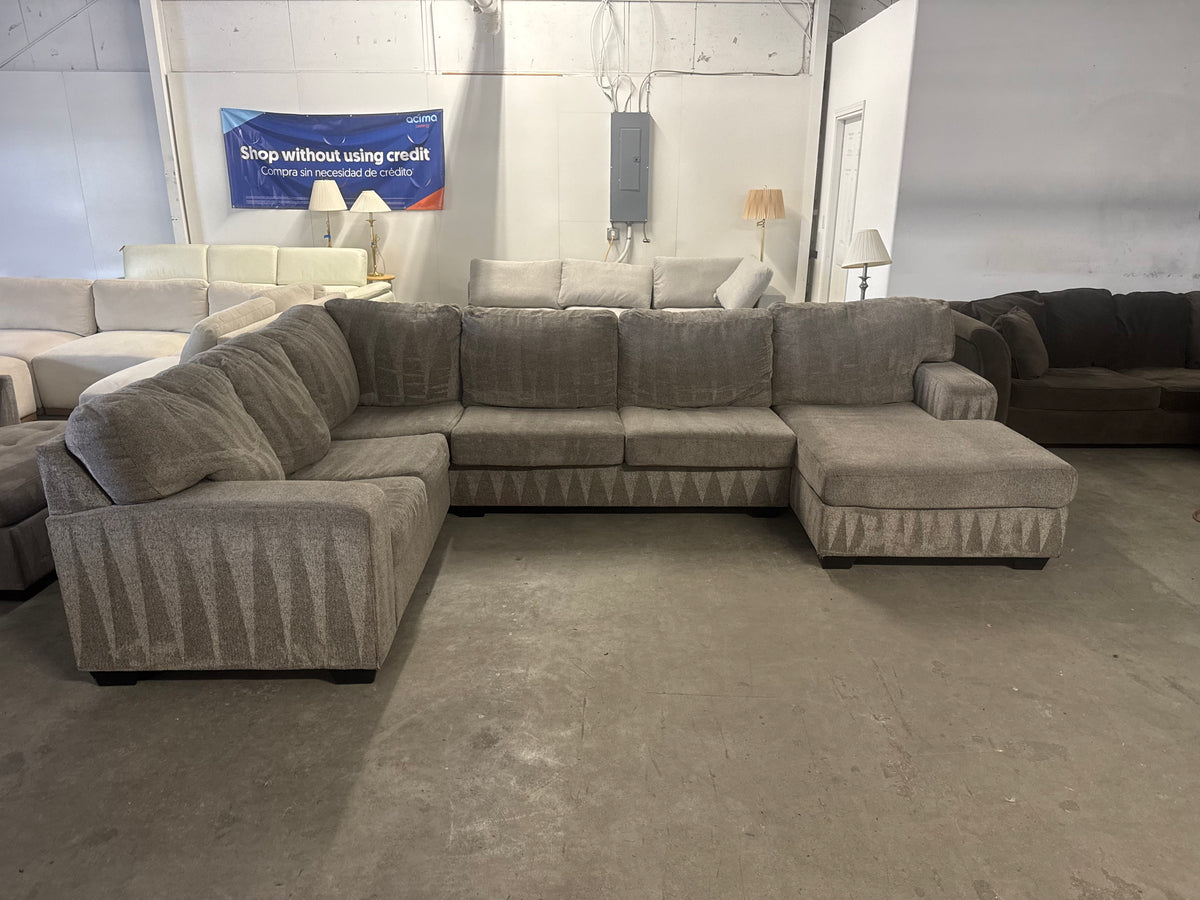 Taupe Fabric U-Shaped Sofa with Chaise Lounge