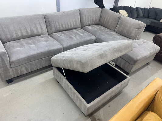 Gray L Shape Sectional with Storage Ottoman