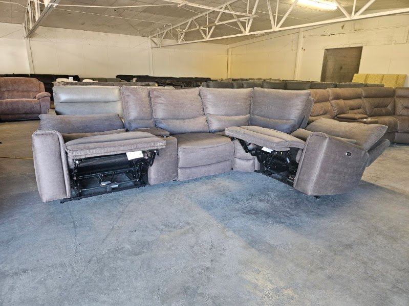 Charcoal Microfiber 5-Piece Modular Sectional with 3 Power Recliners