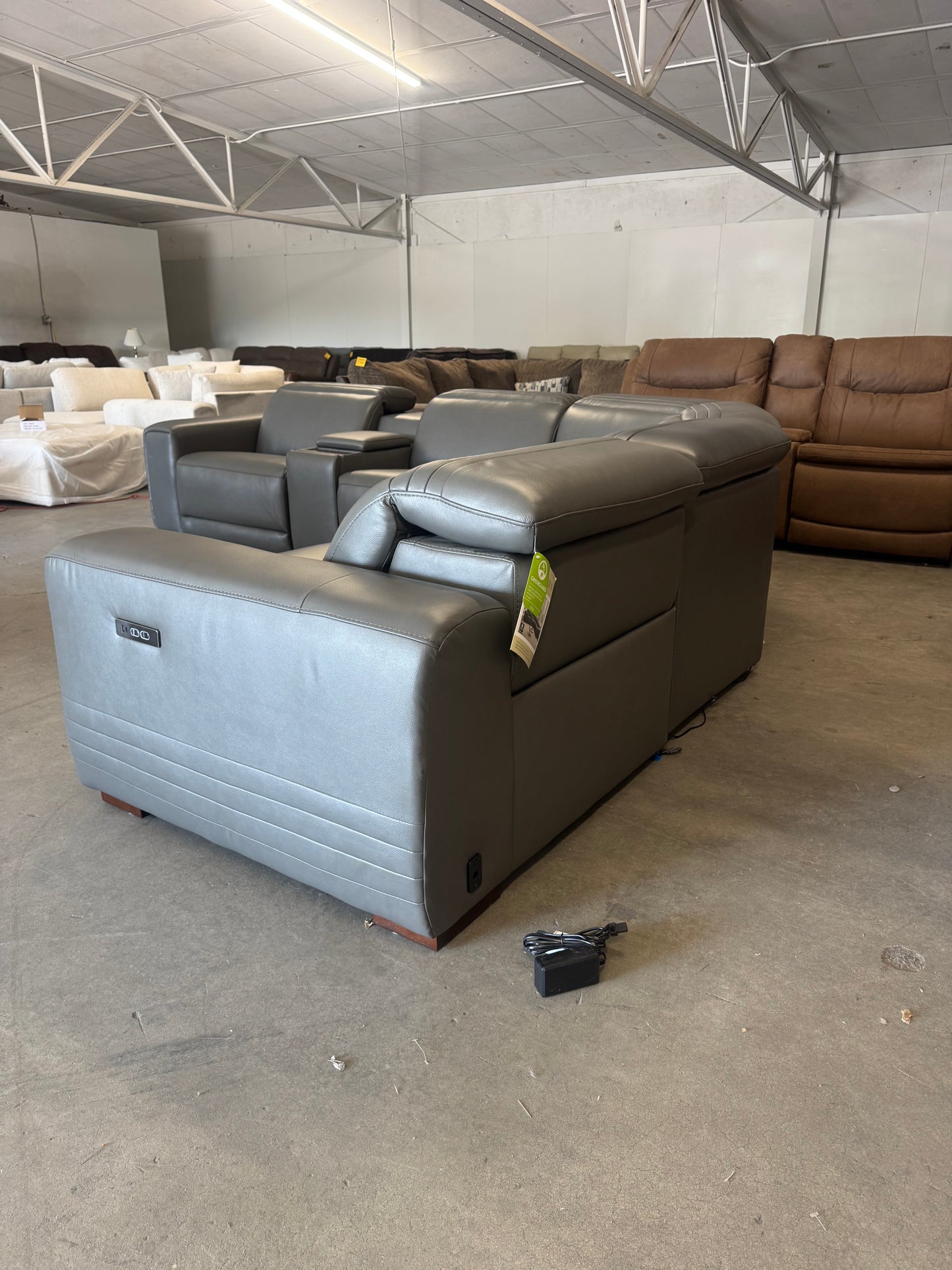 Brand New Aiden & Ivy Karson Gray Leather Power Reclining Sectional