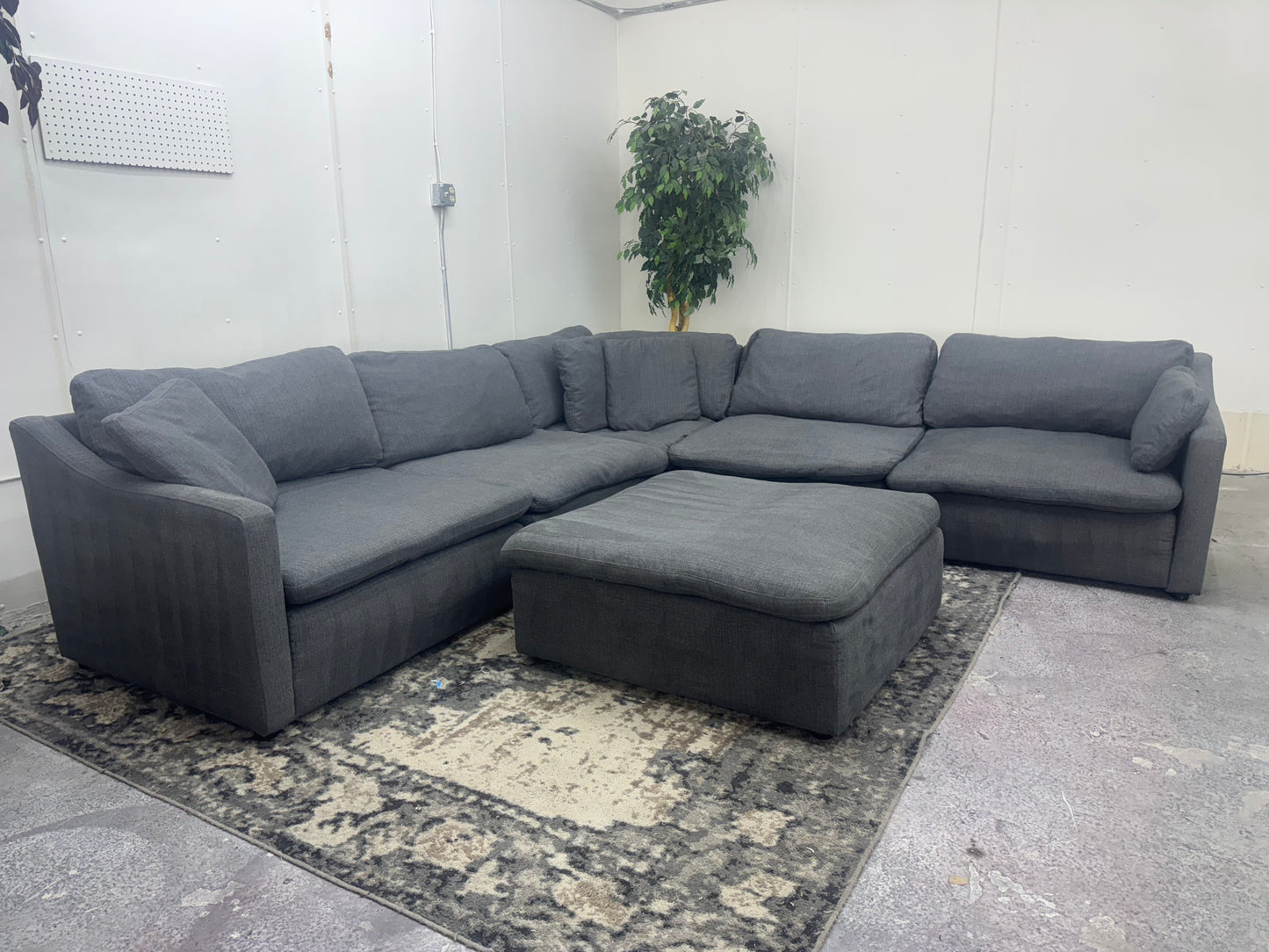 Gray 6-Piece Modular Cloud Sectional Couch with Ottoman