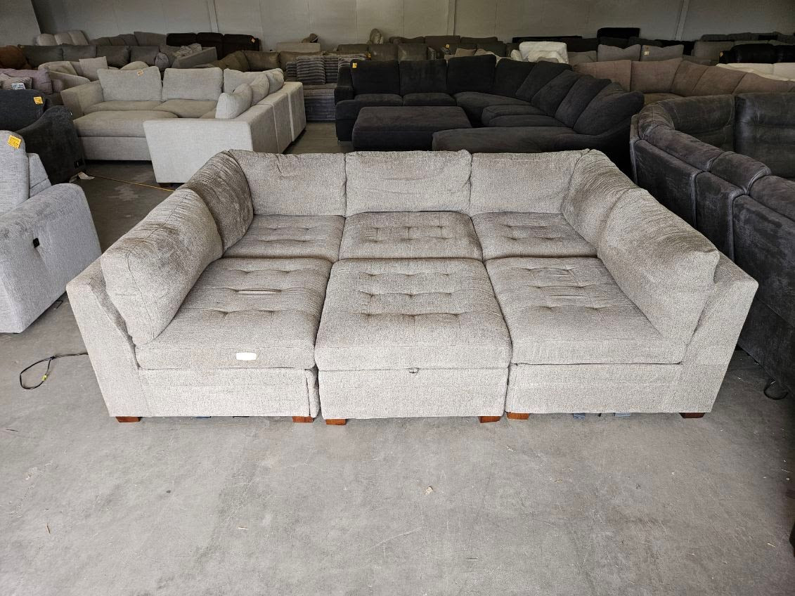 Gray Modular Sectional with Power Recliners & Storage Ottoman