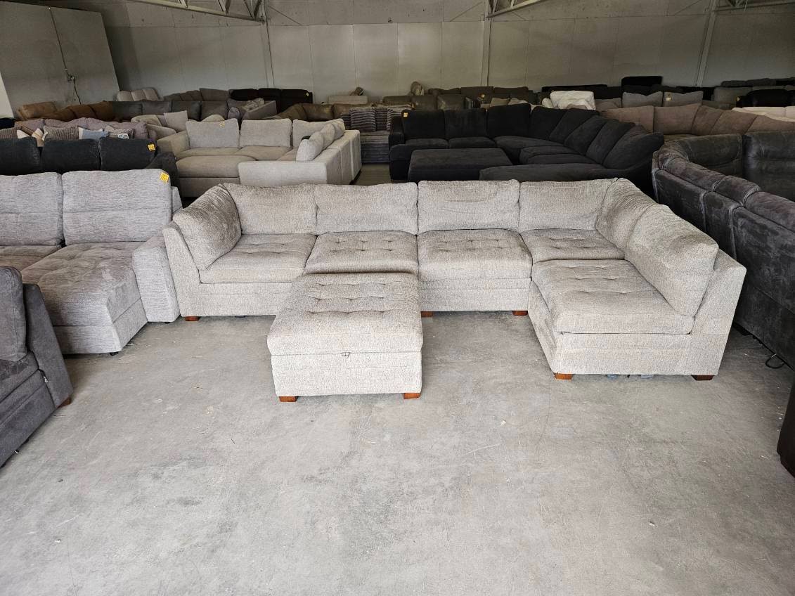 Gray Modular Sectional with Power Recliners & Storage Ottoman