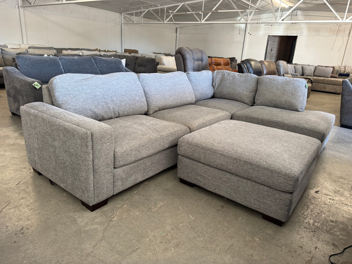 Gray Fabric Sectional Couch with Ottoman