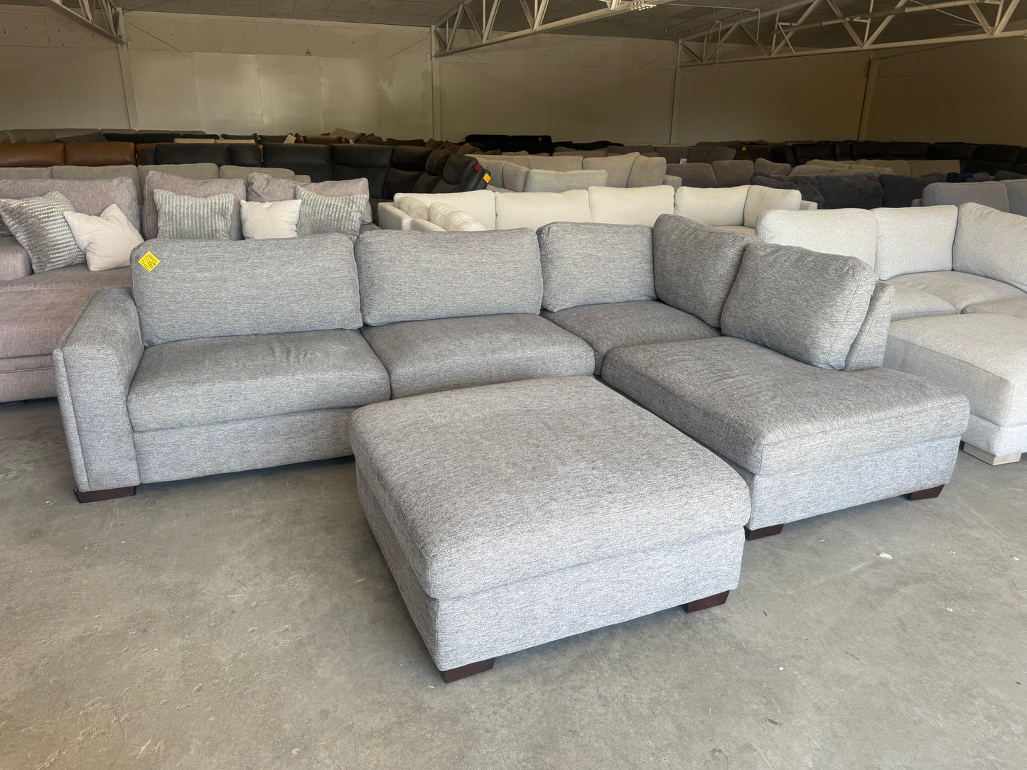 Gray L Shape Sectional with Ottoman