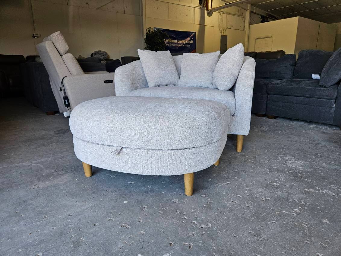 Beige Gray Accent Chair with Storage Ottoman