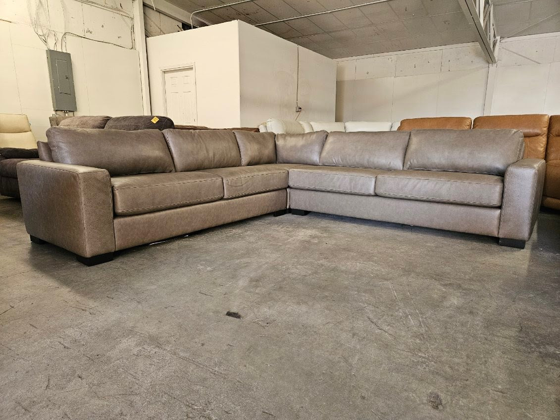 Taupe Leather L Shape Sectional Sofa