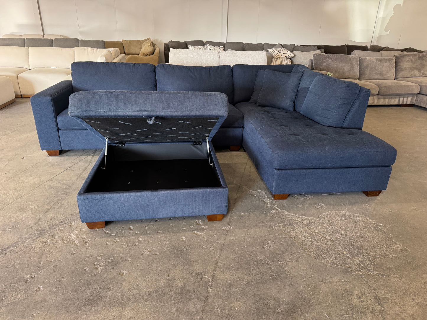 Blue L Shape Sectional with Storage Ottoman