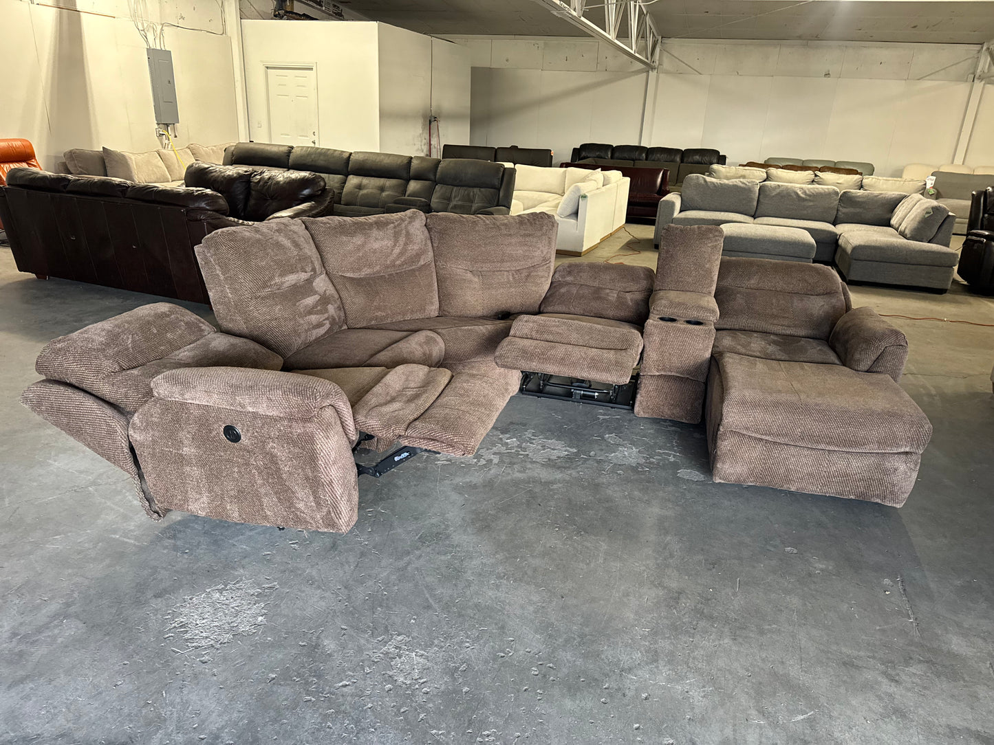 Brown Fabric Modular Reclining Sectional with Power & Chaise