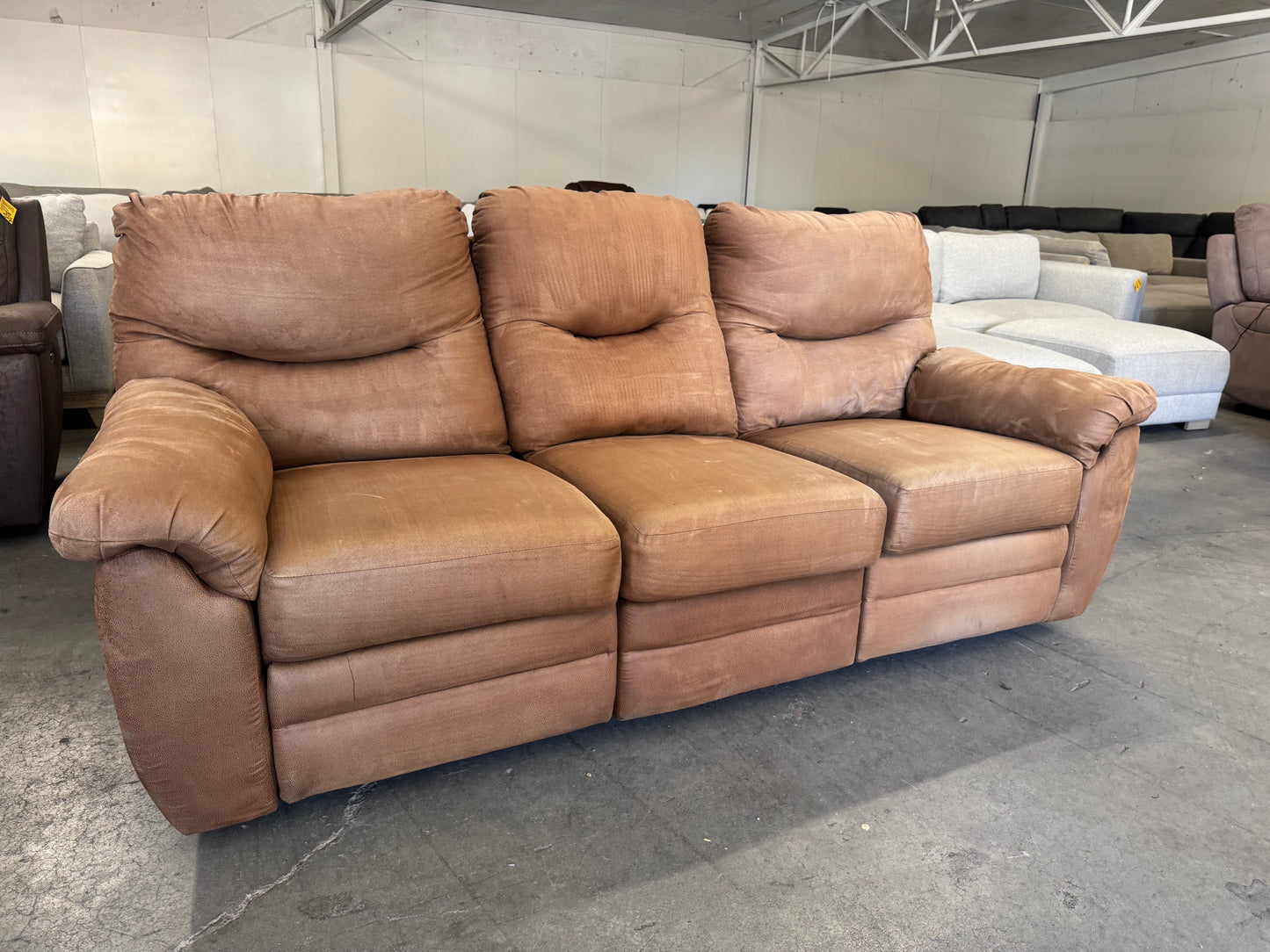 Reclining Couch - Brown Microfiber Manual Reclining Sofa – Same Day Delivery Available!