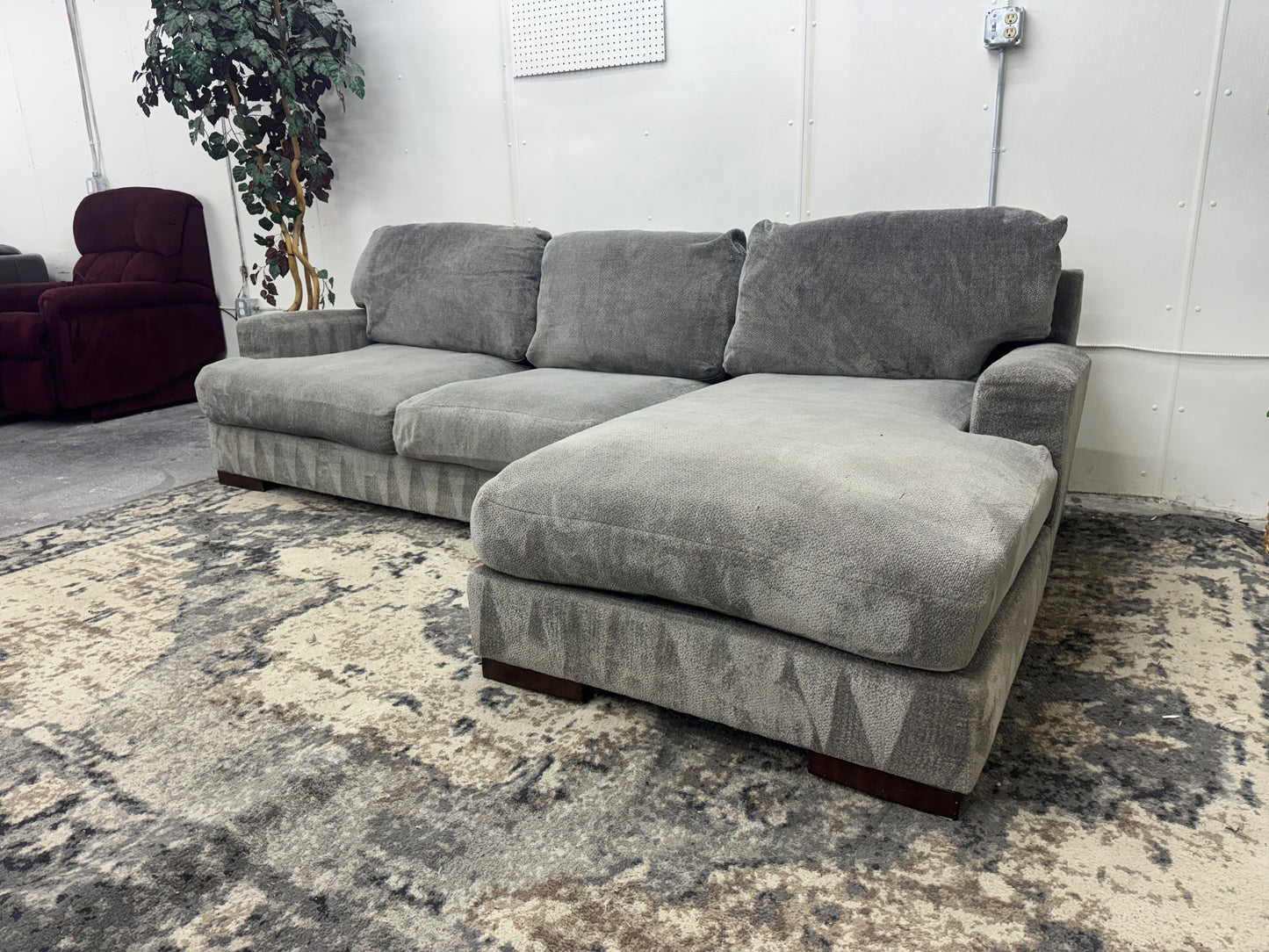 Plush Gray Sofa with Chaise