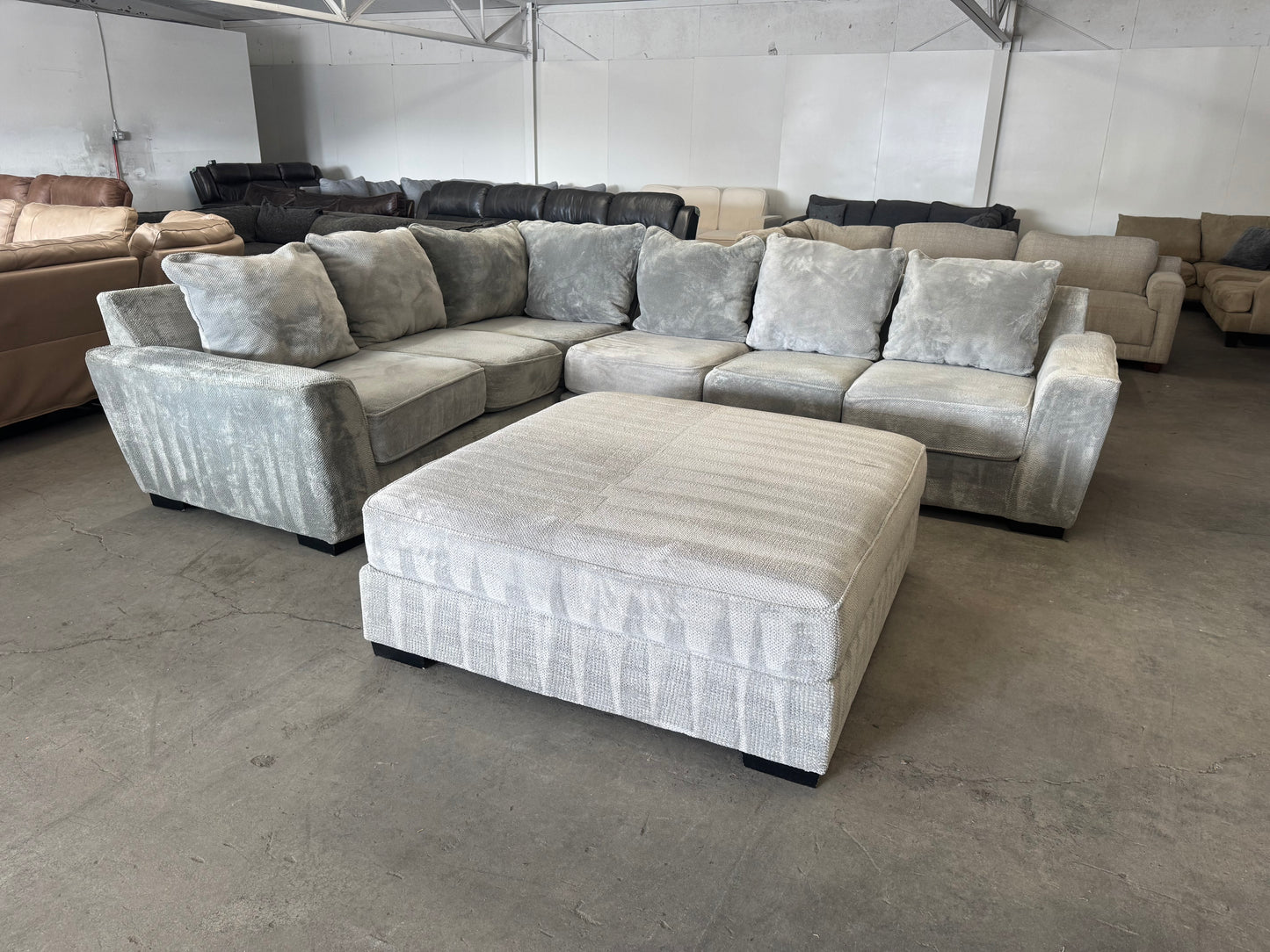 Huge Plush Light Gray L Shape Sectional Sofa with Oversized Ottoman