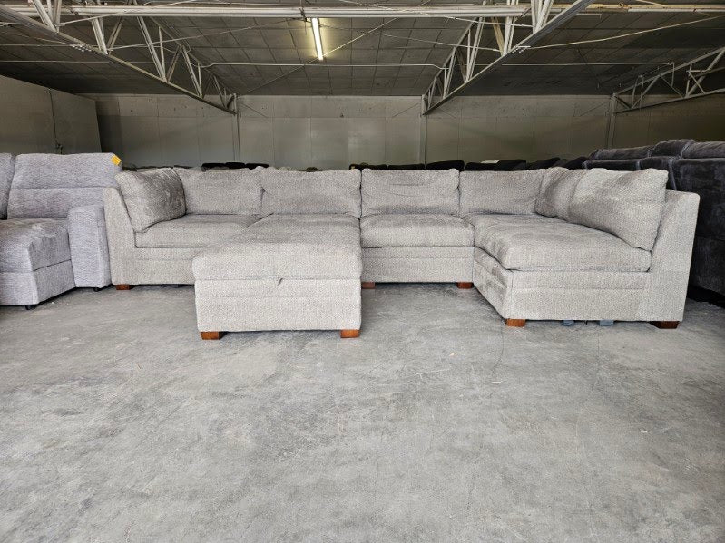 Gray Modular Sectional with Power Recliners & Storage Ottoman