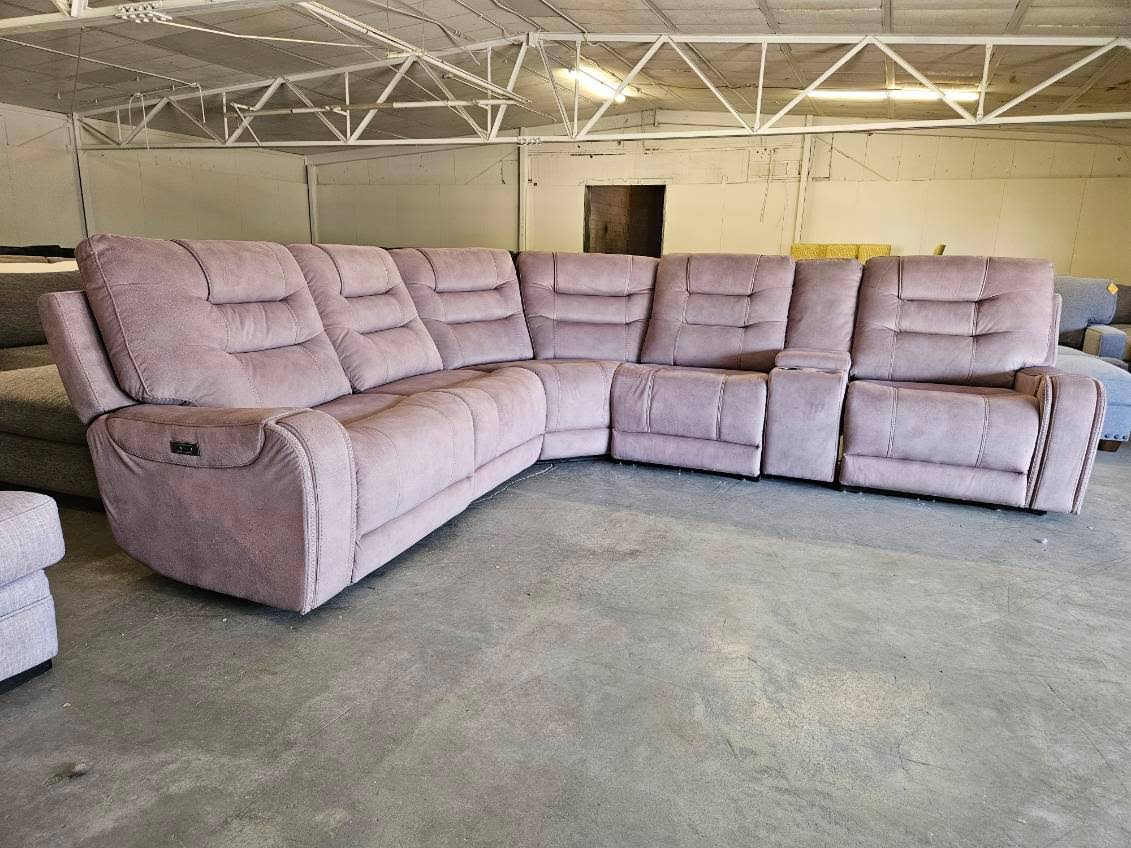 Light Brown Microfiber Modular Sofa with Three Power Recliners