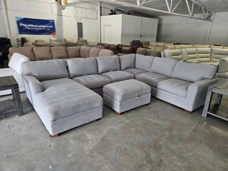 Gray U Shape Sectional Sofa with Storage Ottoman