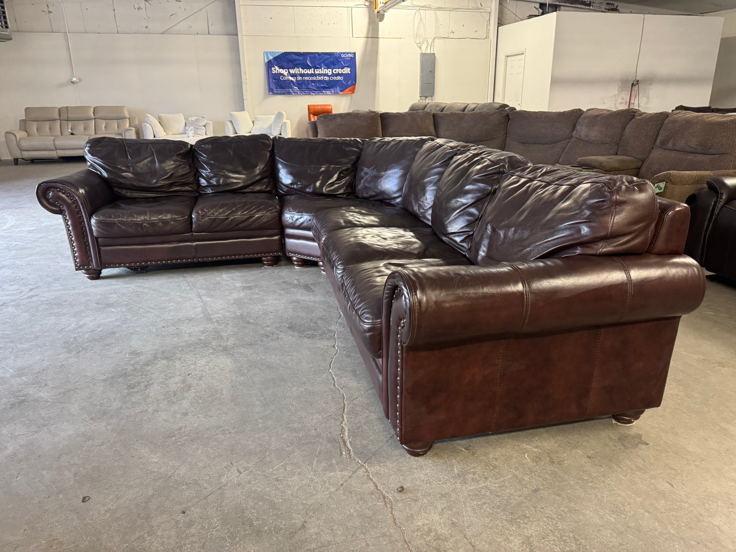 Brown Leather Modular L-Shaped Sofa (Reversible)