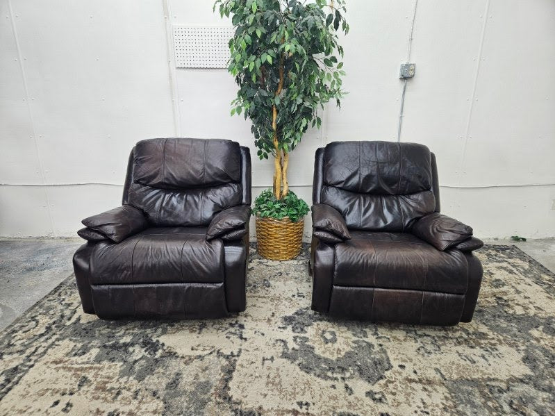 Matching Brown Leather Rocking Armchair Recliners (Set of 2)
