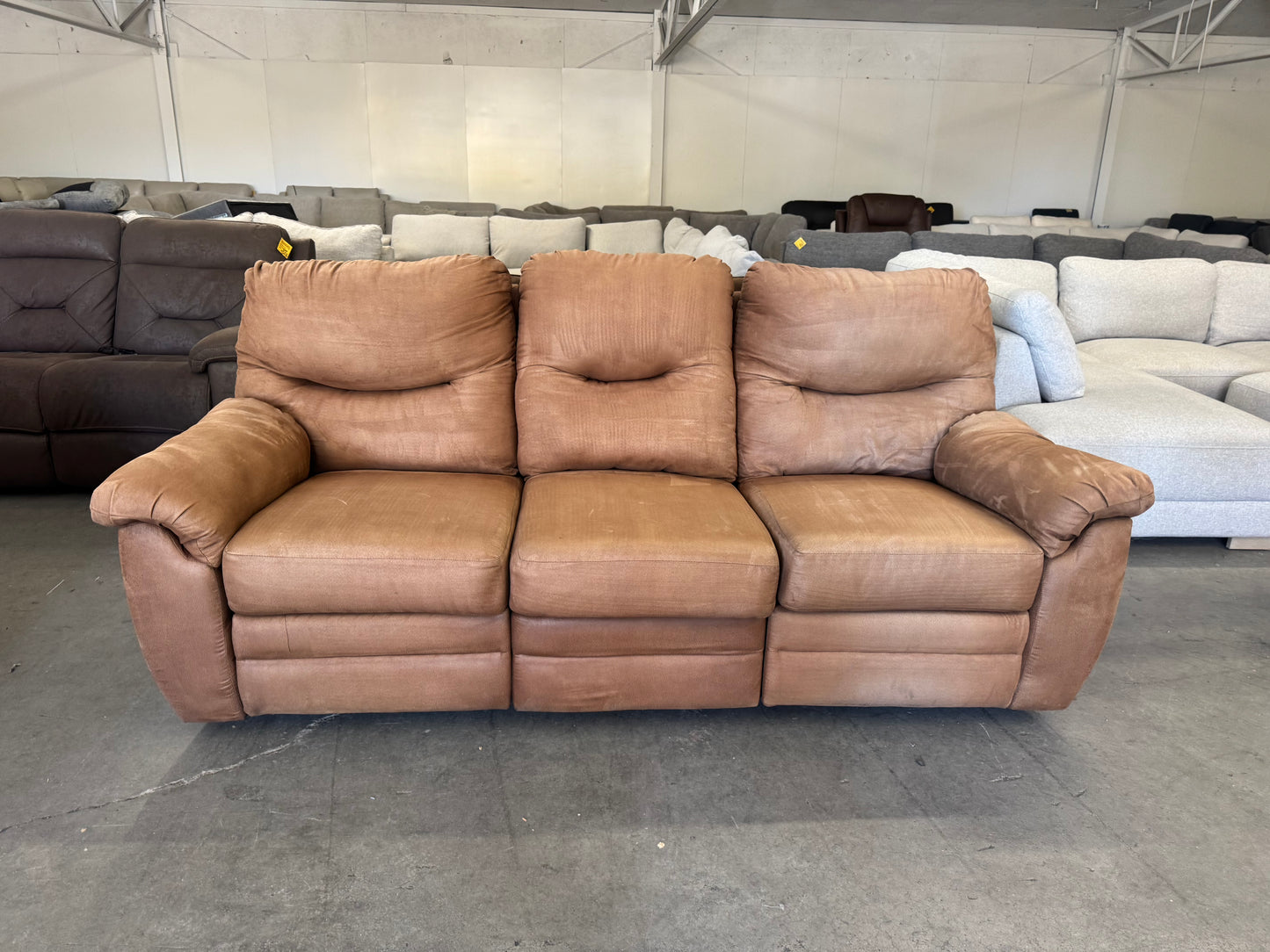 Reclining Couch - Brown Microfiber Manual Reclining Sofa – Same Day Delivery Available!