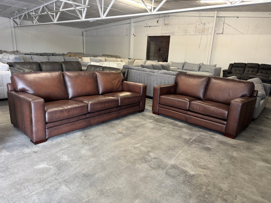 Brown Top Grain Leather Sofa & Loveseat Set