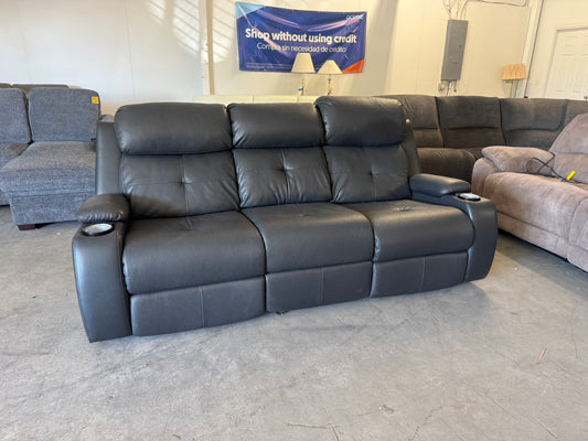 Gray Faux Leather Power Reclining Sofa with Drop-Down Console