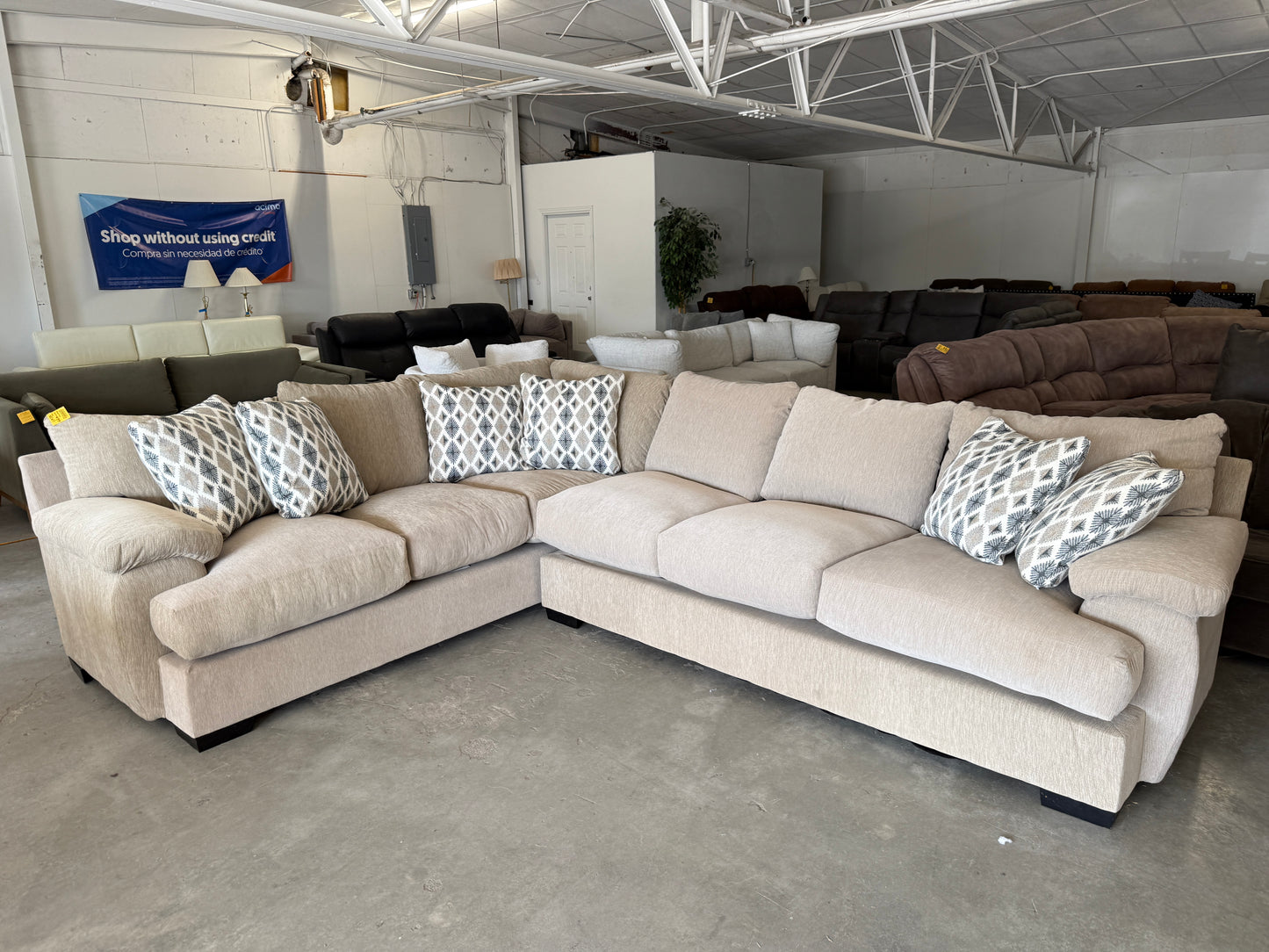 Brand New Beige Down-Filled L Shape Sectional