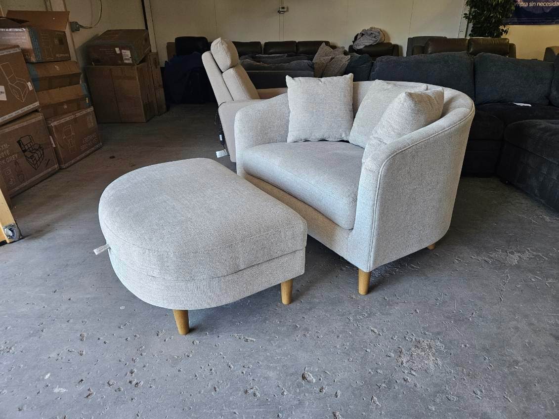 Beige Gray Accent Chair with Storage Ottoman