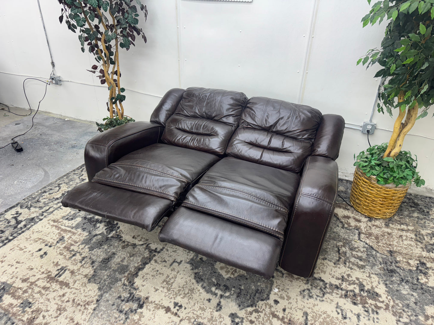 Brown Leather Power Reclining Loveseat