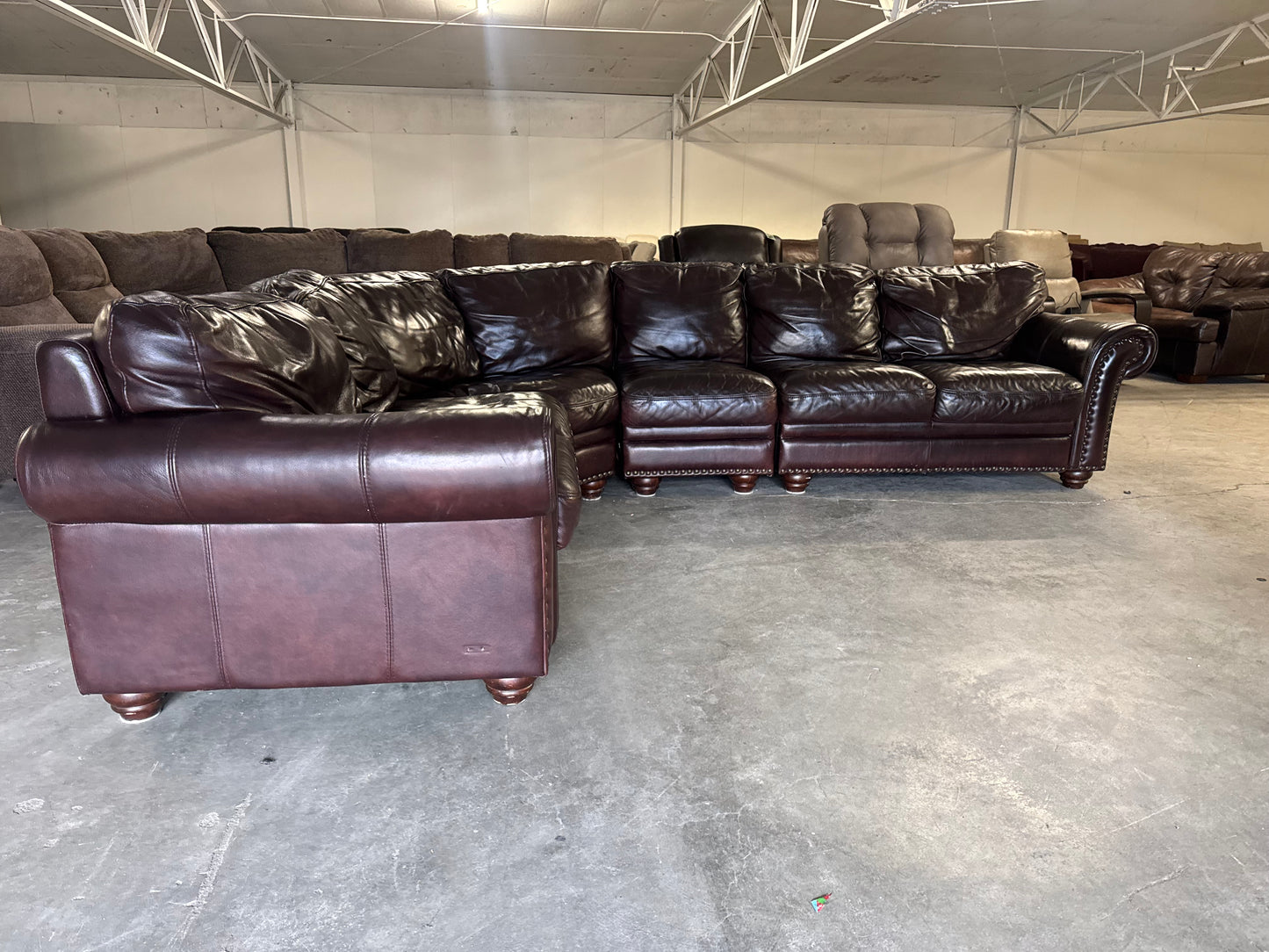 Brown Leather Modular L-Shaped Sofa (Reversible)