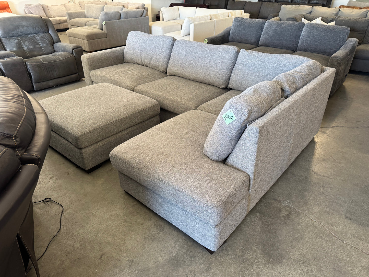 Gray Fabric Sectional Couch with Ottoman