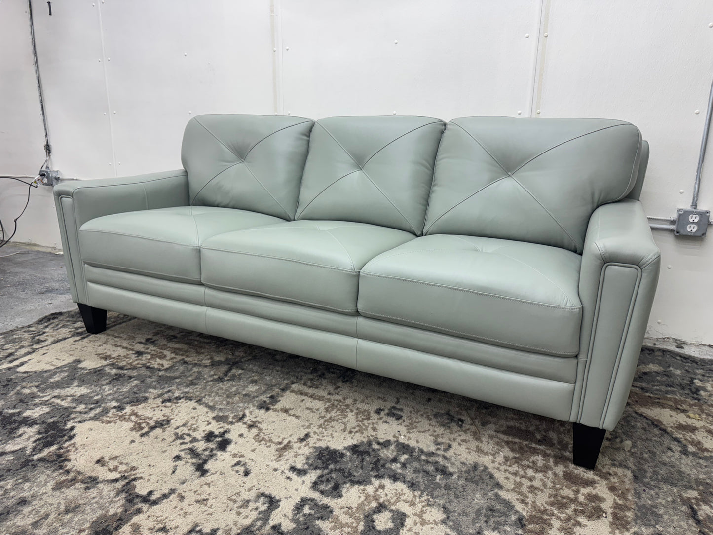 Brand New Teal Leather Abbyson Sofa