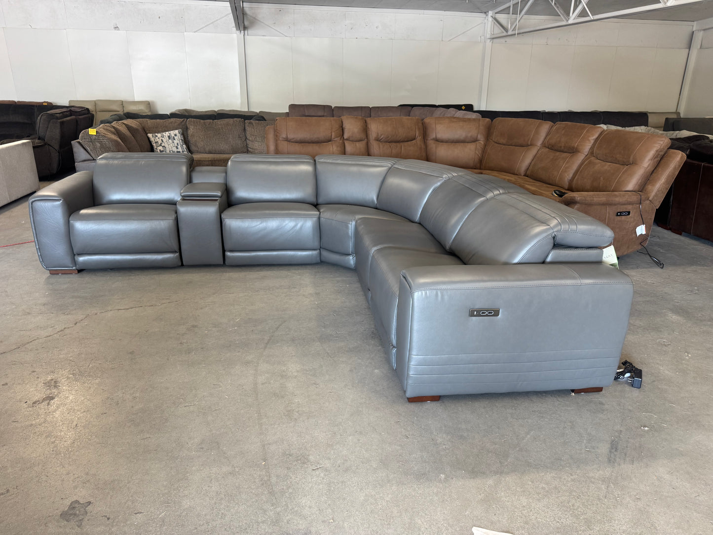 Brand New Aiden & Ivy Karson Gray Leather Power Reclining Sectional
