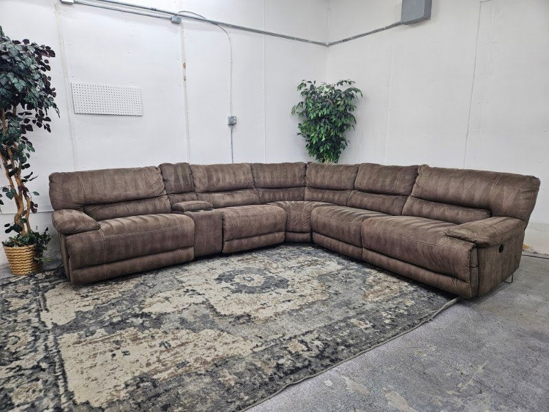 Light Brown 6-Piece Modular Microfiber Sofa w/ Dual Recliners