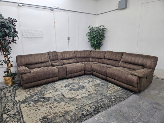 Light Brown 6-Piece Modular Microfiber Sofa w/ Dual Recliners