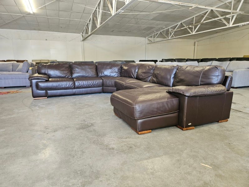 Cindy Crawford Home Brown Leather U-Shaped Sectional with Chaise