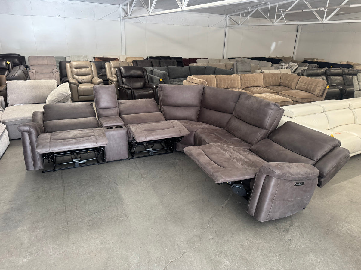 Brown Microfiber Power Reclining Modular Sectional