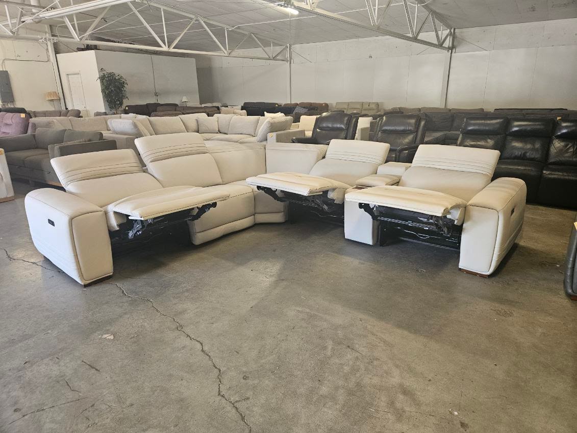Like New Aiden & Ivy Karson White Leather Power Reclining Sectional