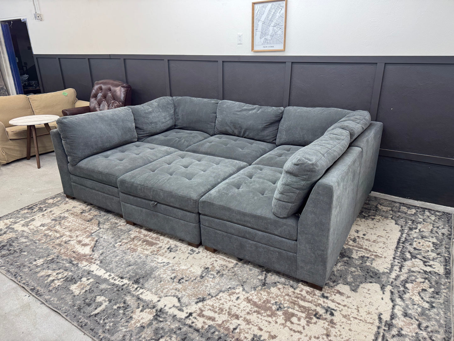 Charcoal Gray Modular Tisdale Sectional Couch with Storage Ottoman