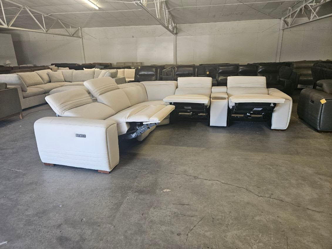 Like New Aiden & Ivy Karson White Leather Power Reclining Sectional