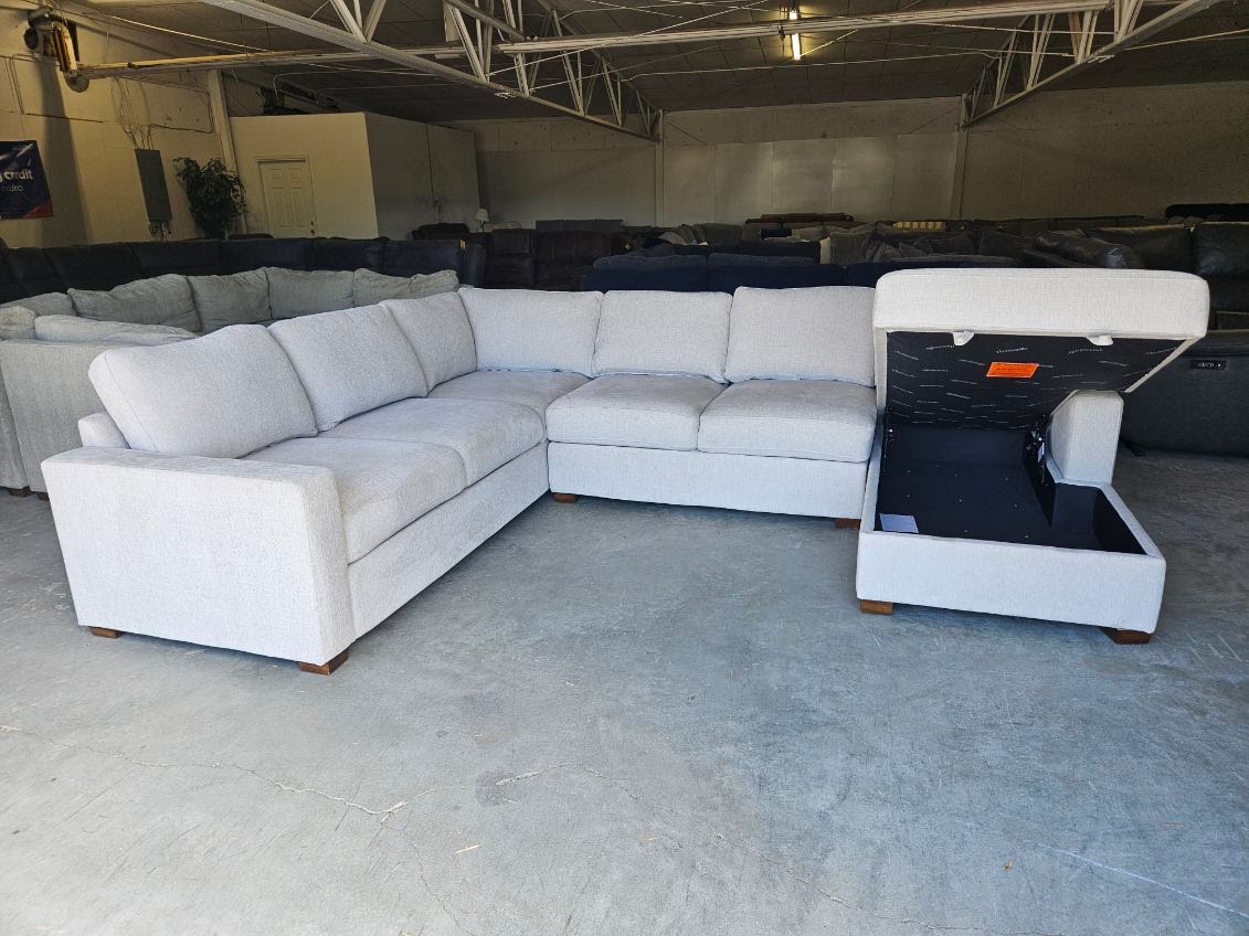 Beige U Shape Sectional with Storage Chaise