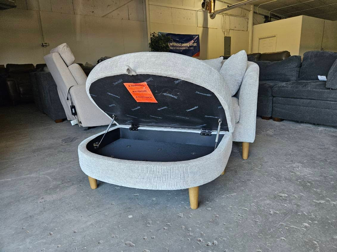 Beige Gray Accent Chair with Storage Ottoman