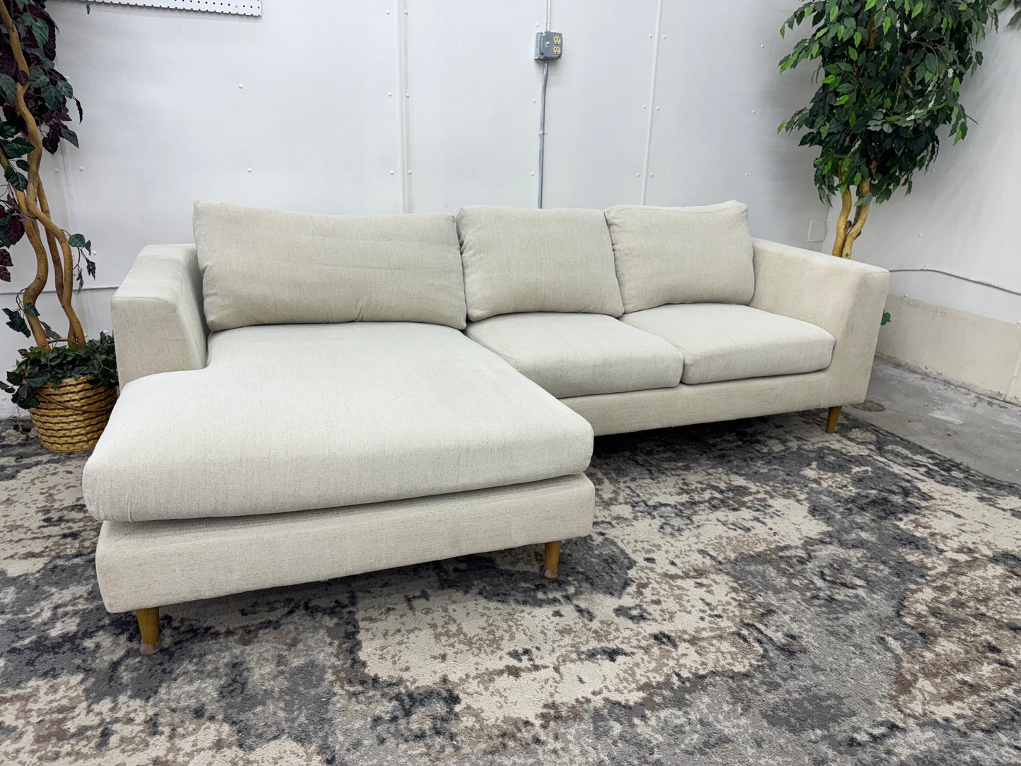 Beige Interior Define Sloan Mid-Century Sectional with Down Cushions