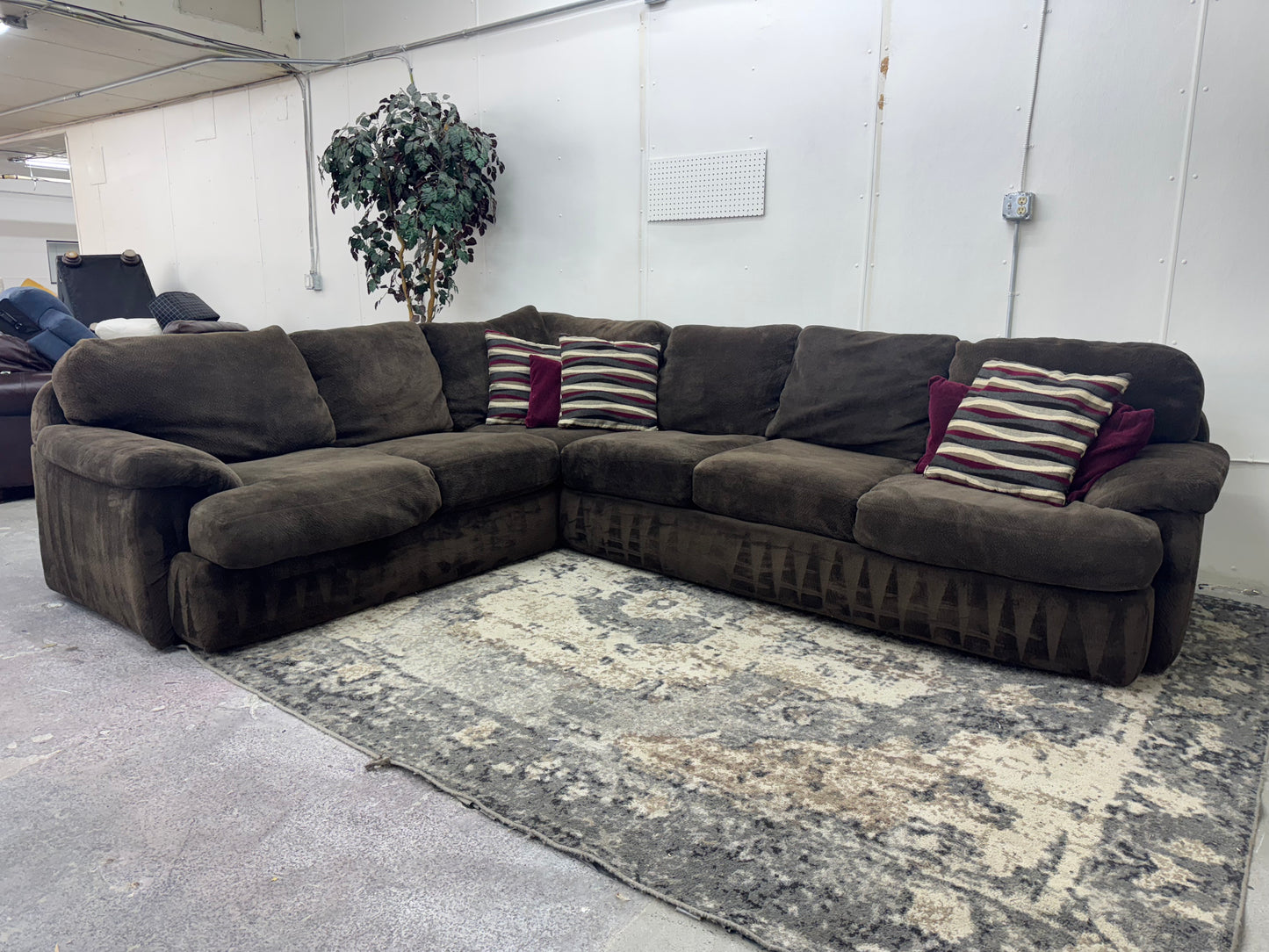 Plush Brown Down-Filled L Shape Sectional Couch