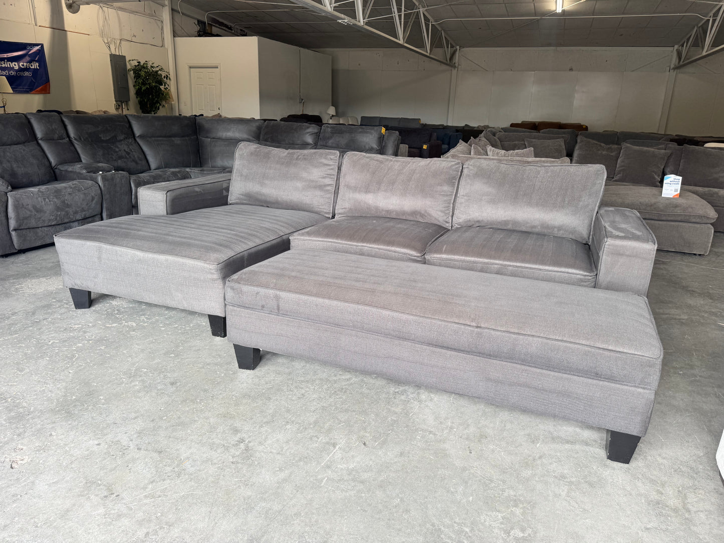 Charcoal Gray L-Shape Sectional with Chaise & Storage Ottoman