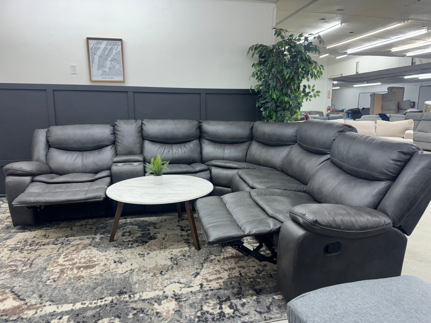 Gorgeous Charcoal Gray Sectional Couch with 2 Recliners