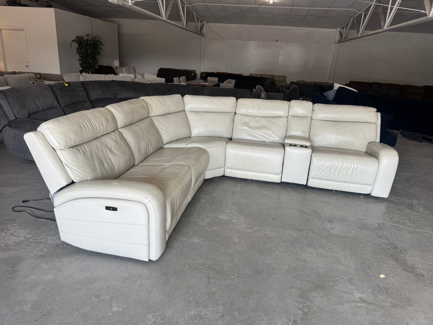 Cream Leather 6-Piece Modular Sectional with 3 Power Recliners