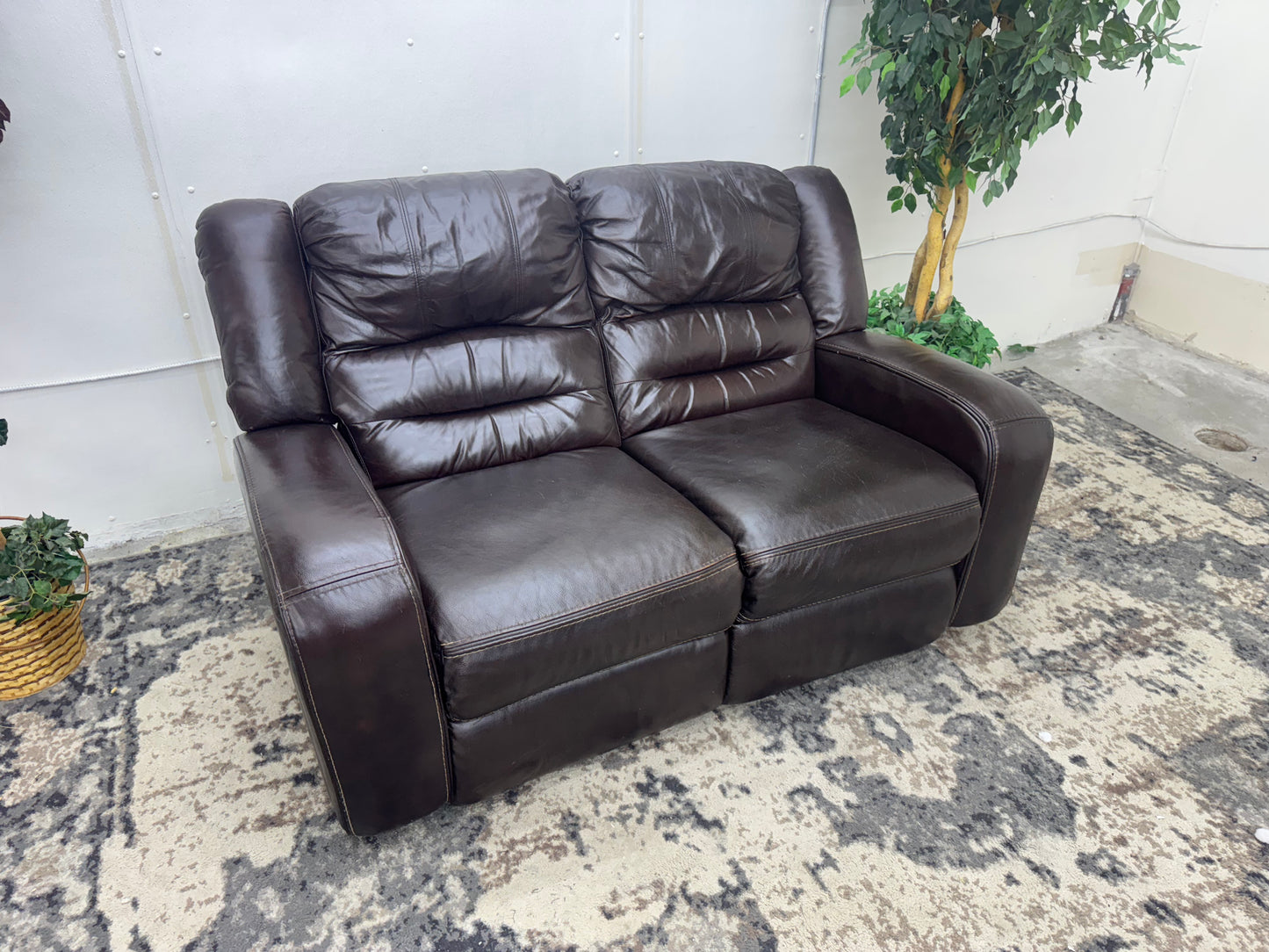 Brown Leather Power Reclining Loveseat