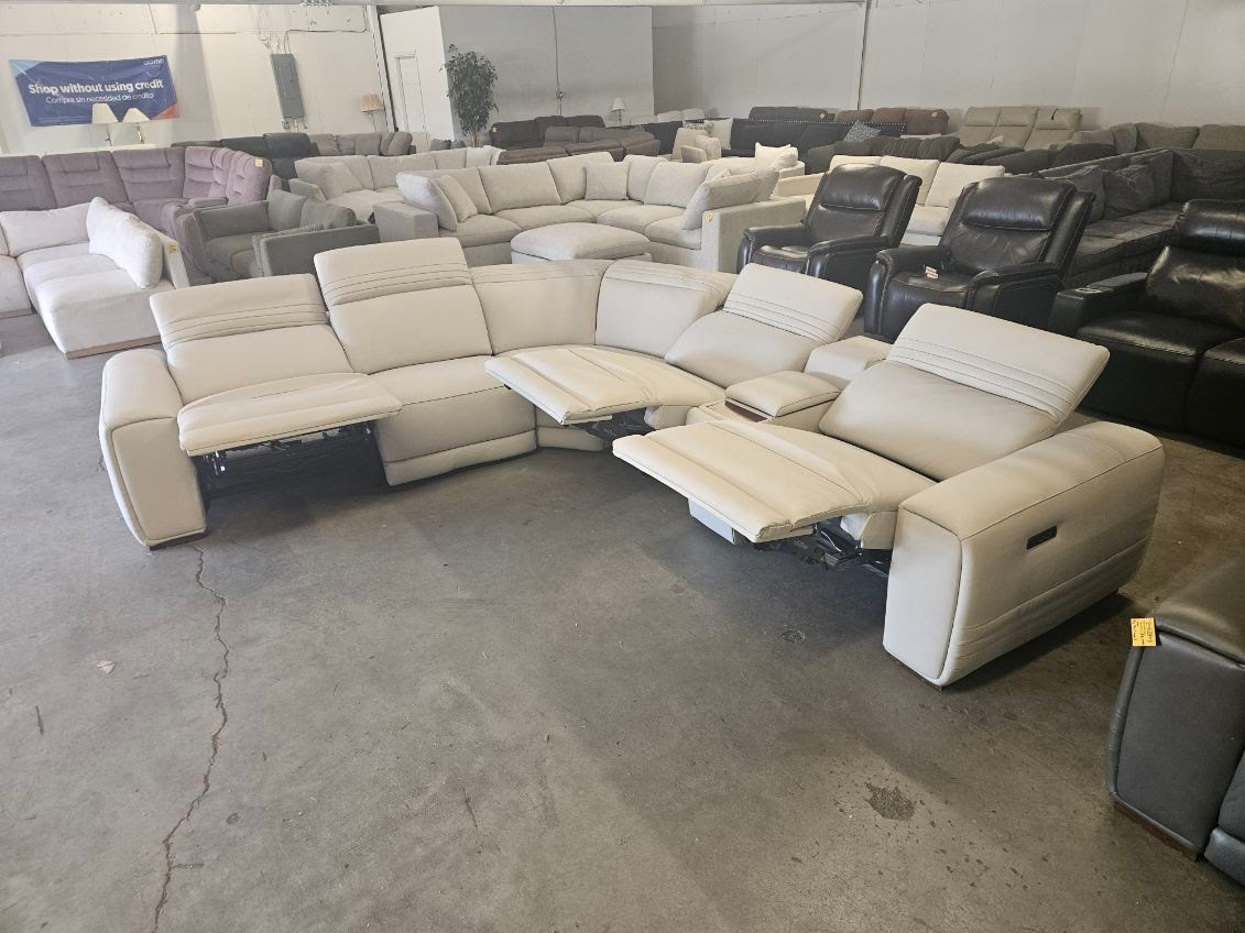 Like New Aiden & Ivy Karson White Leather Power Reclining Sectional