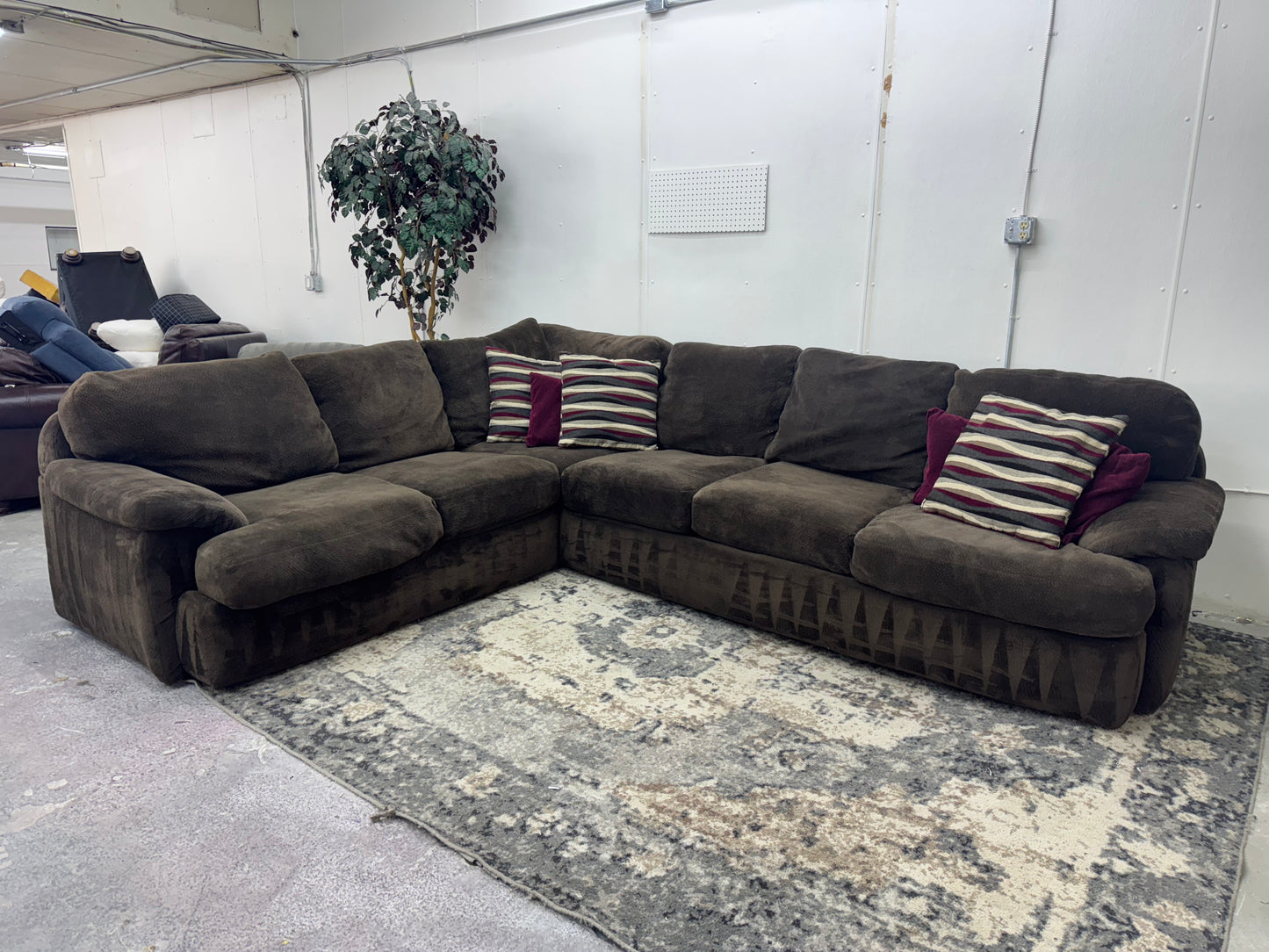 Plush Brown Down-Filled L Shape Sectional Couch