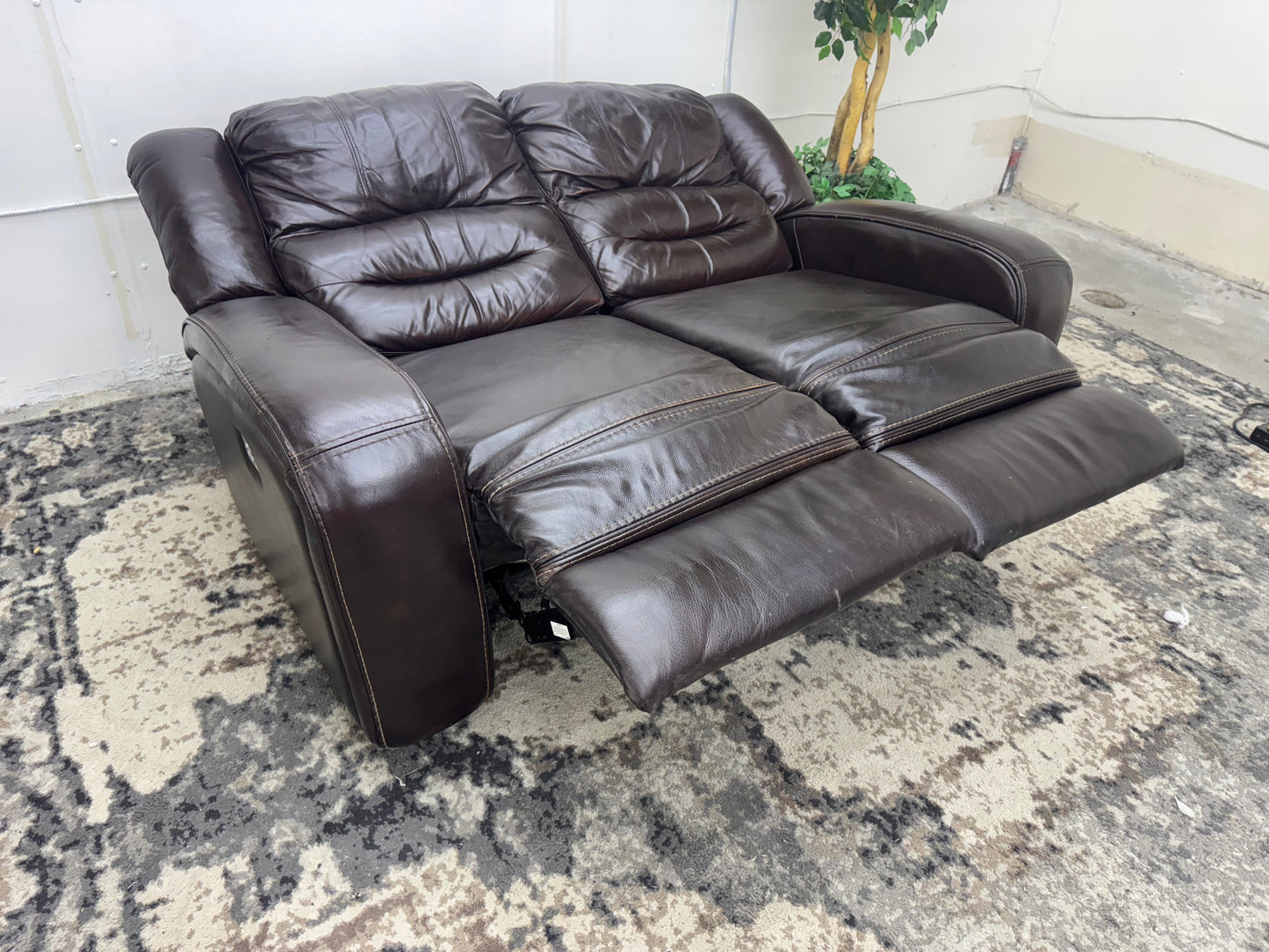 Brown Leather Power Reclining Loveseat