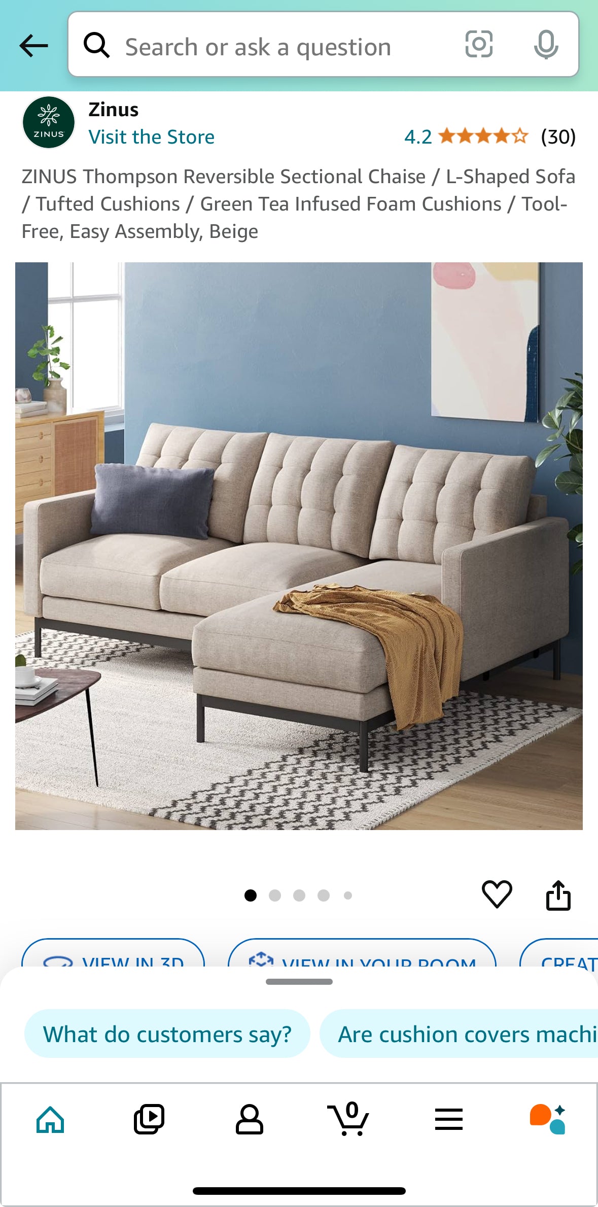 Cute Beige Gray Mid Century Modern Apartment Sectional with Reversible Chaise